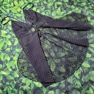 Vintage Petra Fashions Tie Front Polkadot Black Babydoll size Small